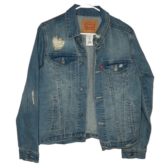 Levi's‎ Stretch denim Trucker Jacket Boys Size Large 12-13 Yrs Distressed - Picture 1 of 7